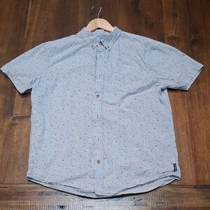 Prana Light Blue Short-Sleeve Button-Down Shirt with Micro Print